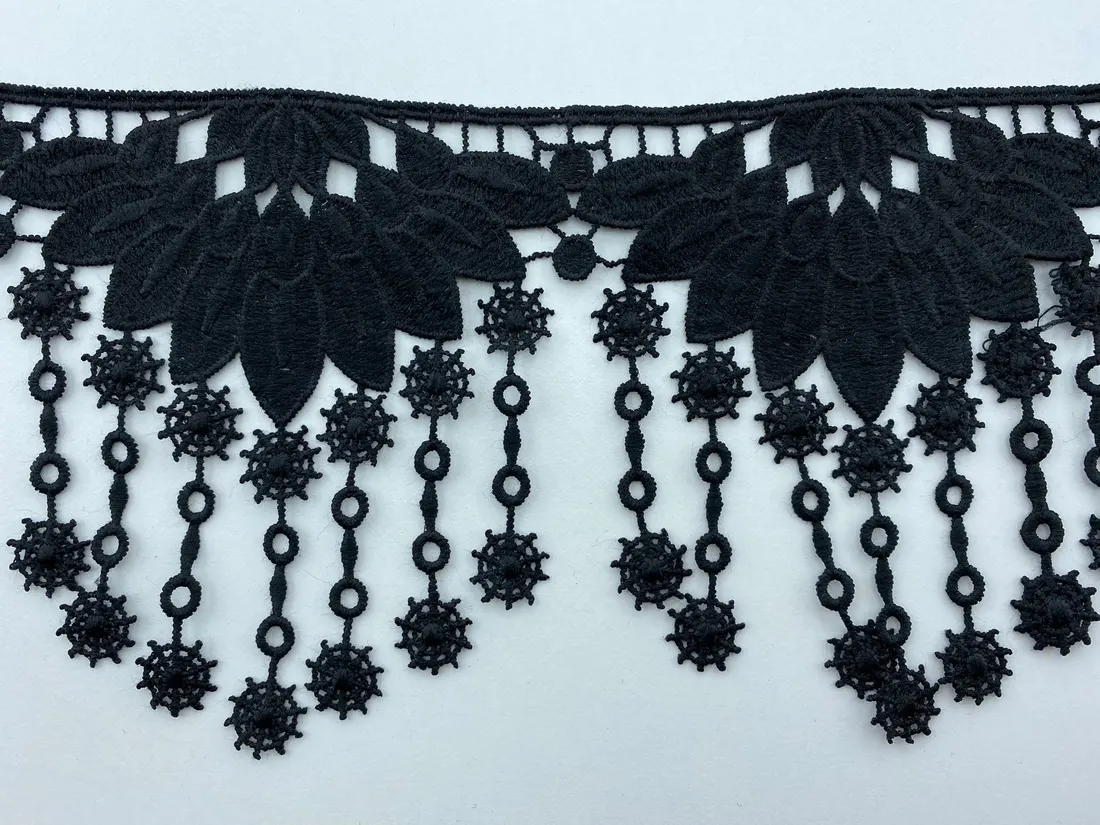 Siyah Mat Polyester İthal Güpür Brode Bant · 11,5 cm
