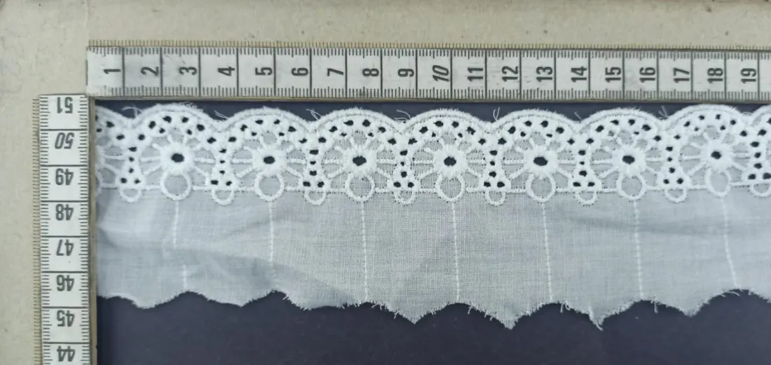Bleached Matte Polyester Domestic Broderie Tape Voile · 6 cm