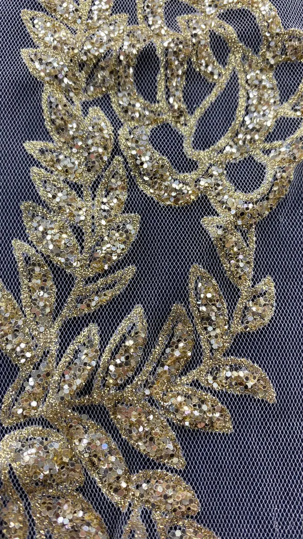 5636 Brode · İthal · Bant · Tül Üzeri · Polyester · Simli · Gold · 11 Cm