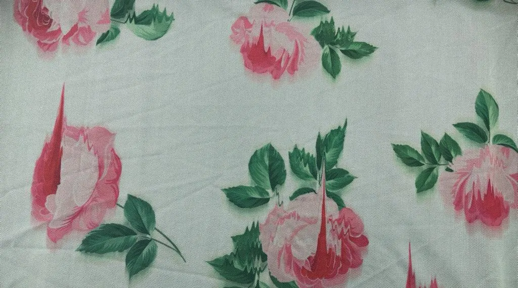 Beyaz Baskılı Likralı Polyester Yerli Tül