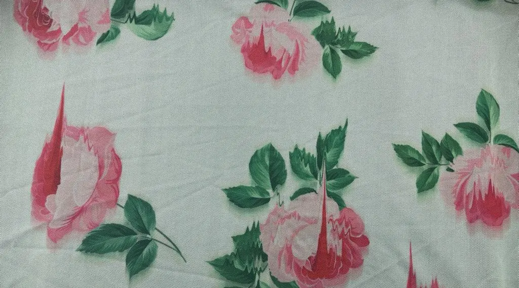 White Printed Lycra Polyester Domestic Tulle