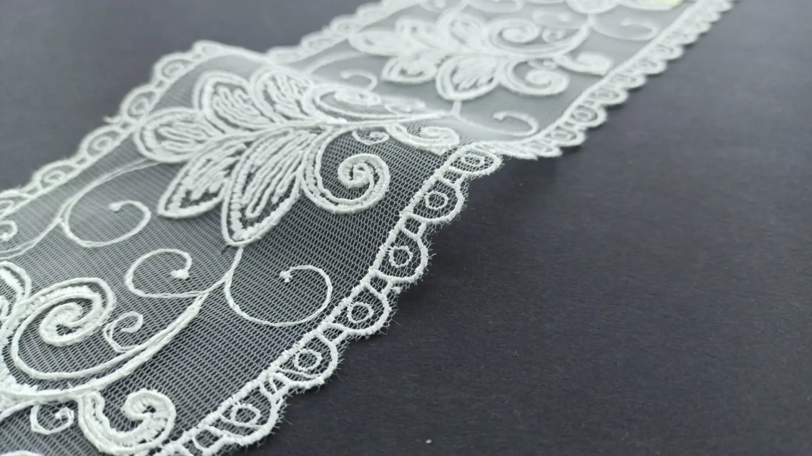 4049 Local Polyester Tulle Broderie Band Over · Corded · Raw · 9 cm