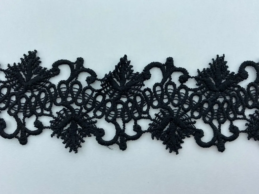 Siyah Mat Polyester İthal Güpür Brode Bant · 5 cm