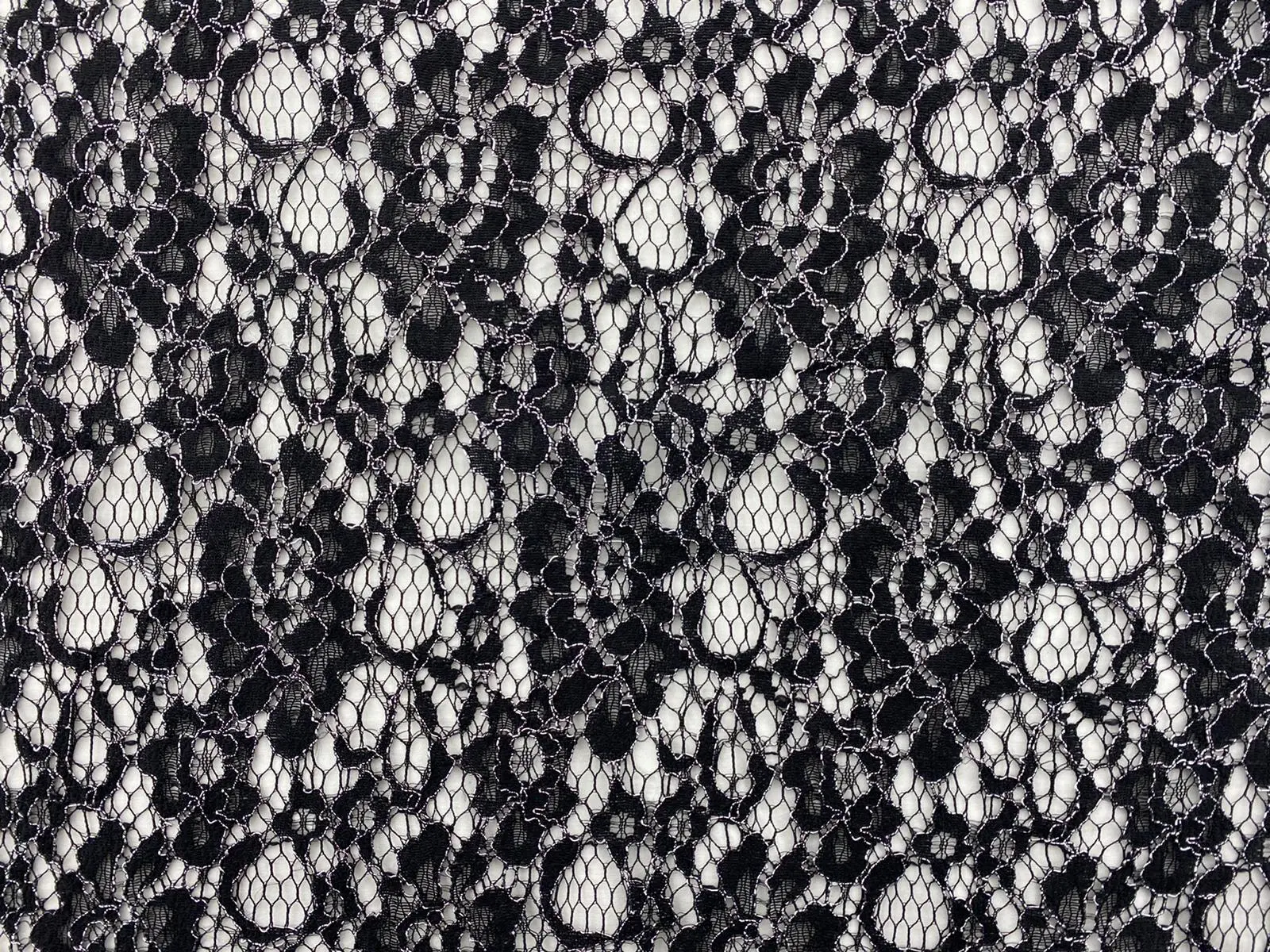 Gümüş Simli Kordlu Polyester Dantel