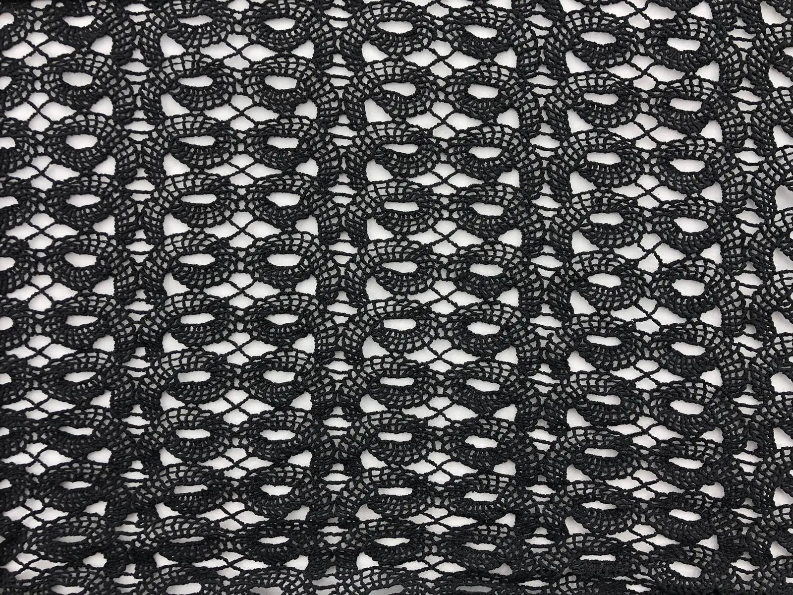 Black Polyester Domestic Guipure Broderie · 130 cm