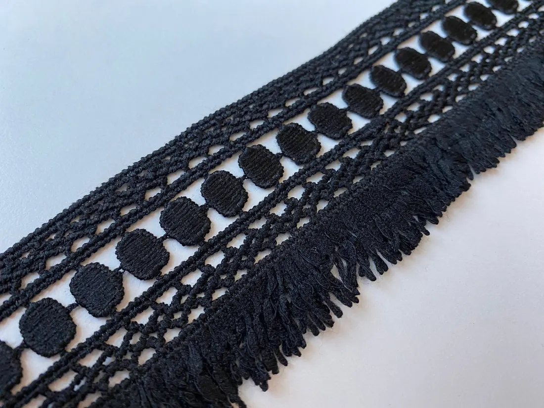 Siyah Mat Polyester İthal Güpür Brode Bant · 5 cm