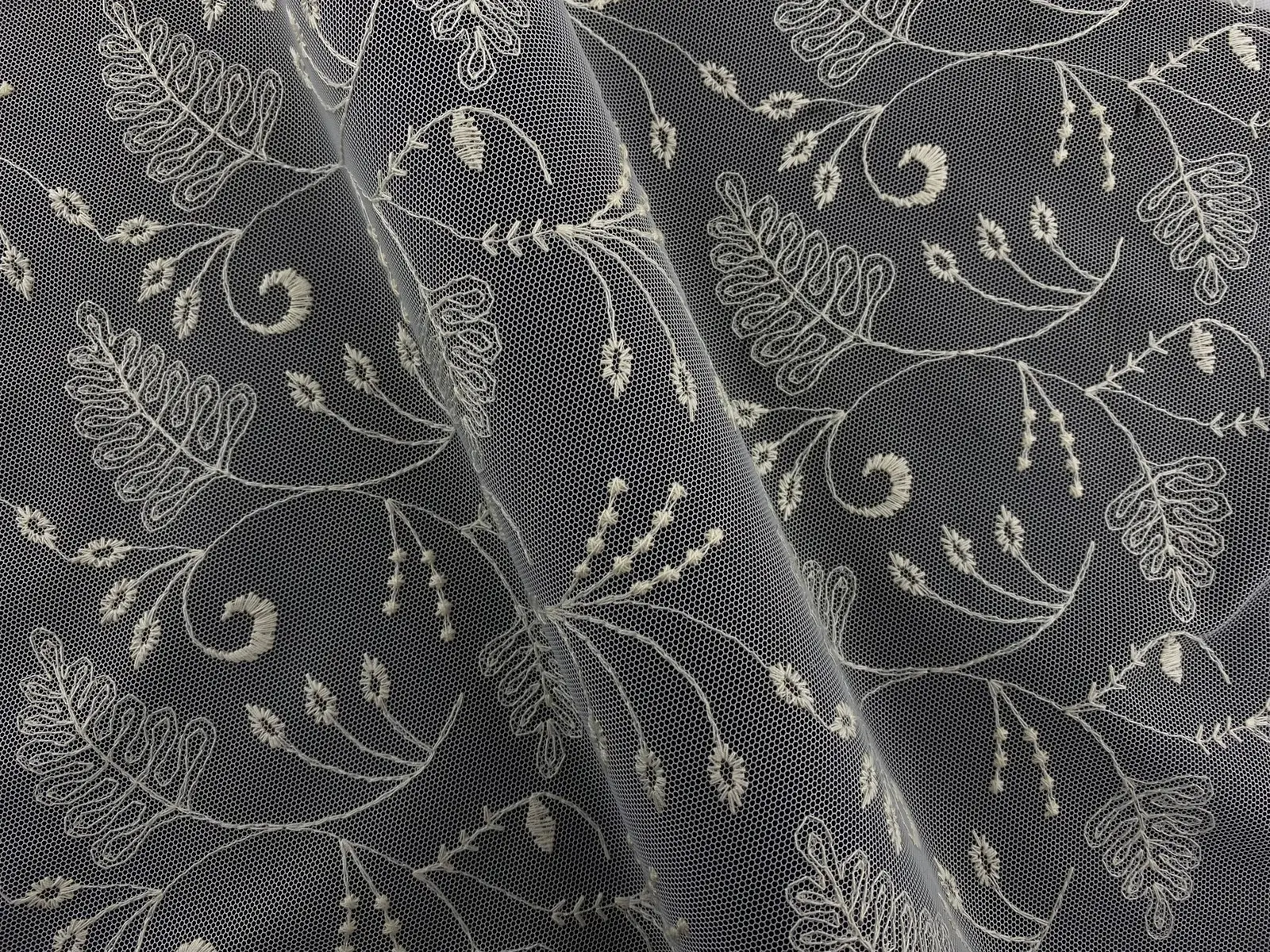 Greige Cotton Domestic Broderie Tulle · 135 cm