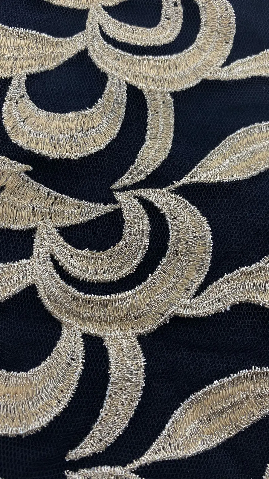 Black Yarn Gold Lurex Polyester Imported Broderie Tulle · 125 cm