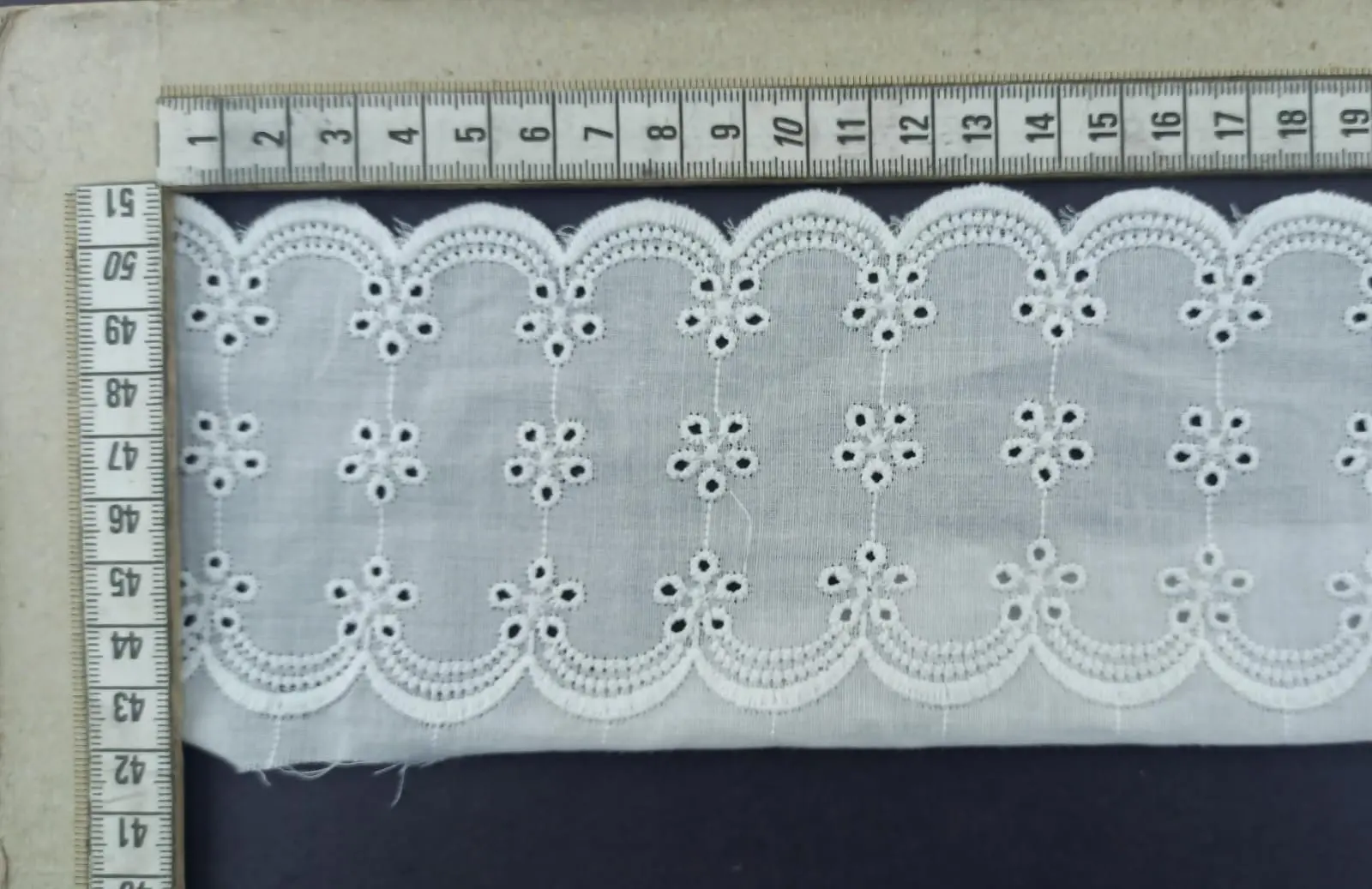 Bleached Matte Polyester Domestic Broderie Tape Voile · 8 cm