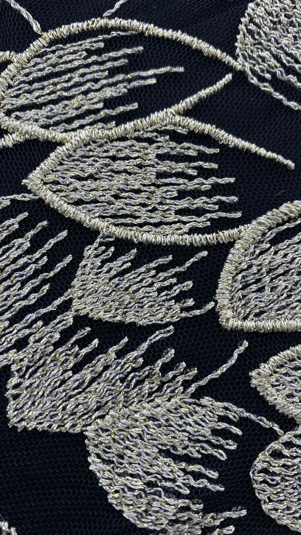 Siyah İplikli Gold Lurex Polyester İthal Brode Tül