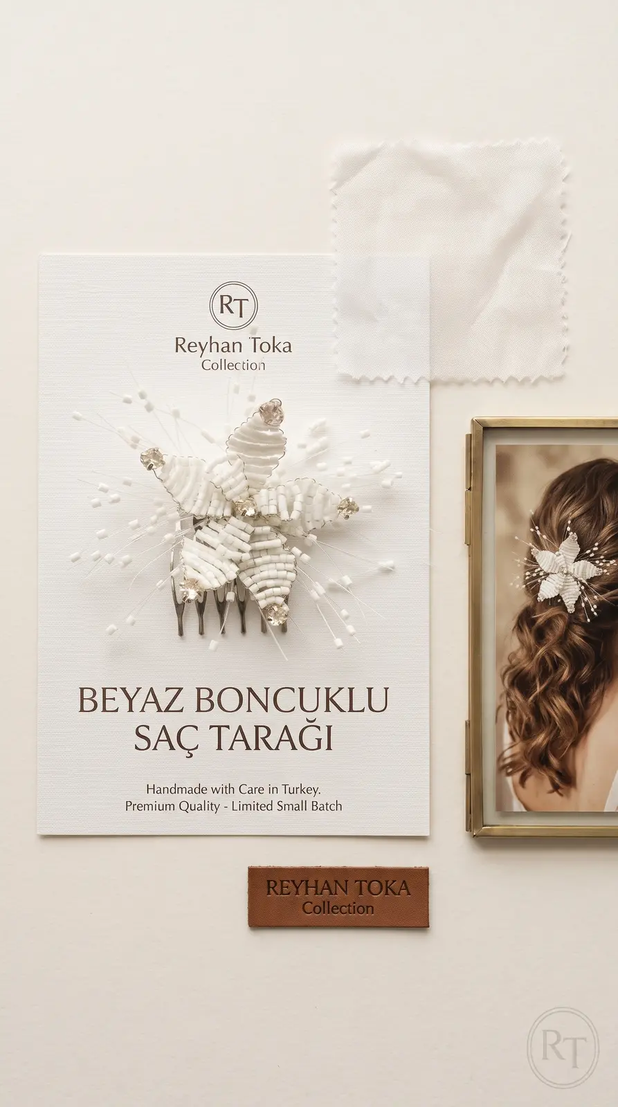 Beyaz Çiçek Figürlü Boncuk ve Taş Detaylı Gelin Yan Tarak Toka