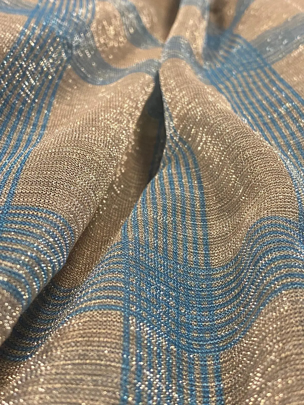 Blue Lurex Printed Lurex Polyester Domestic Tulle Fabric · 127 cm