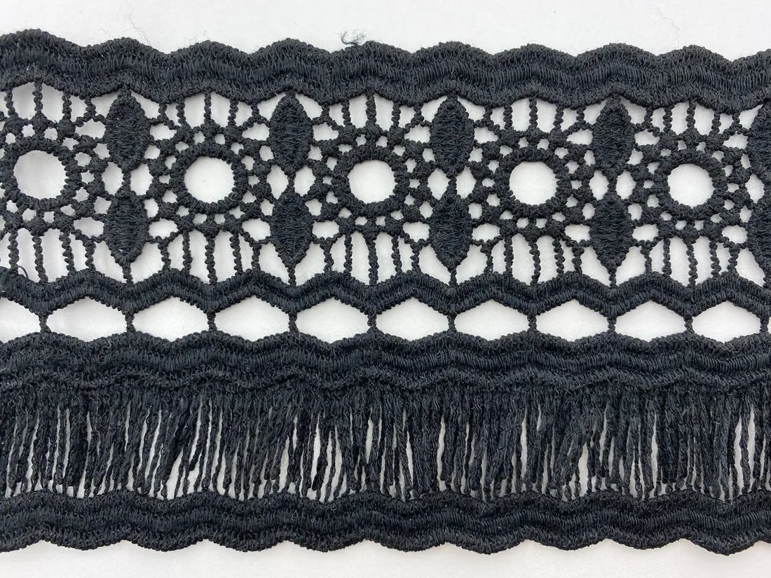 Siyah Mat Polyester İthal Güpür Brode Bant · 8,5 cm