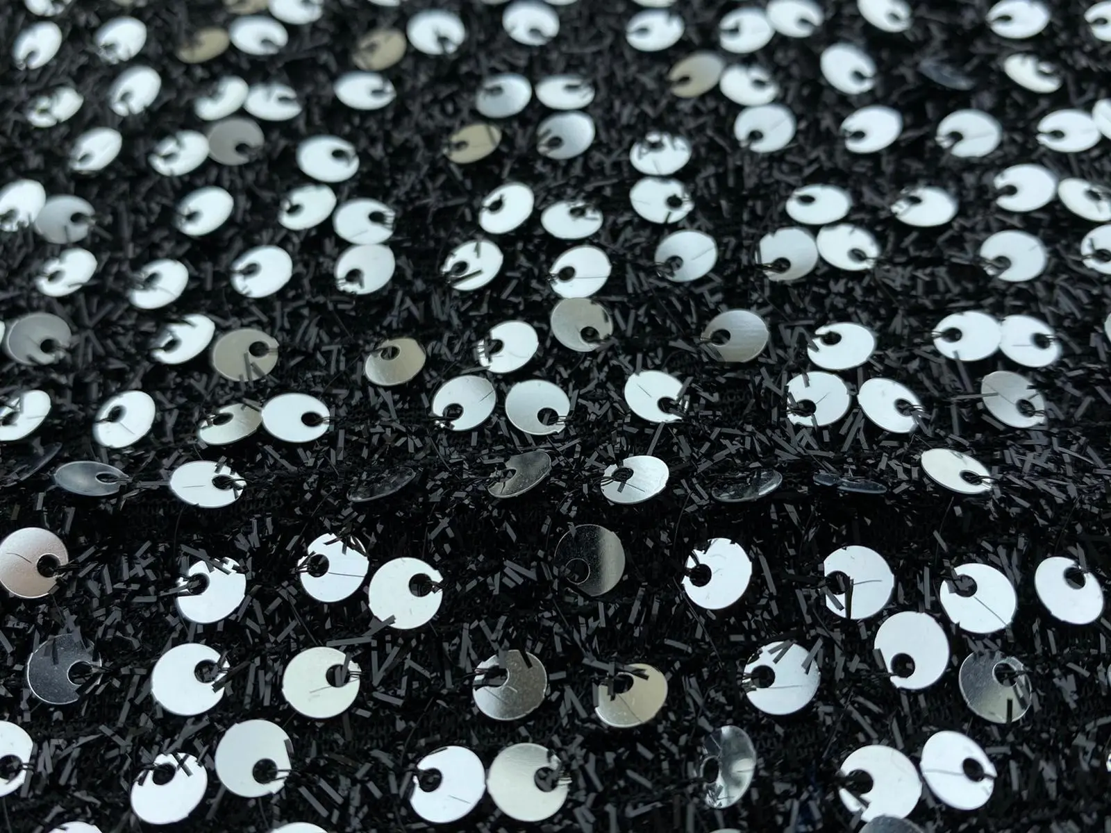 Silver Sequined Eyelash Polyester Imported Sequin · 130 cm