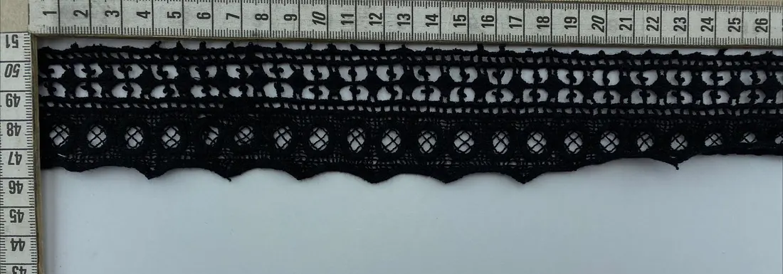 Siyah Mat Polyester Yerli Güpür Brode Bant · 5 cm