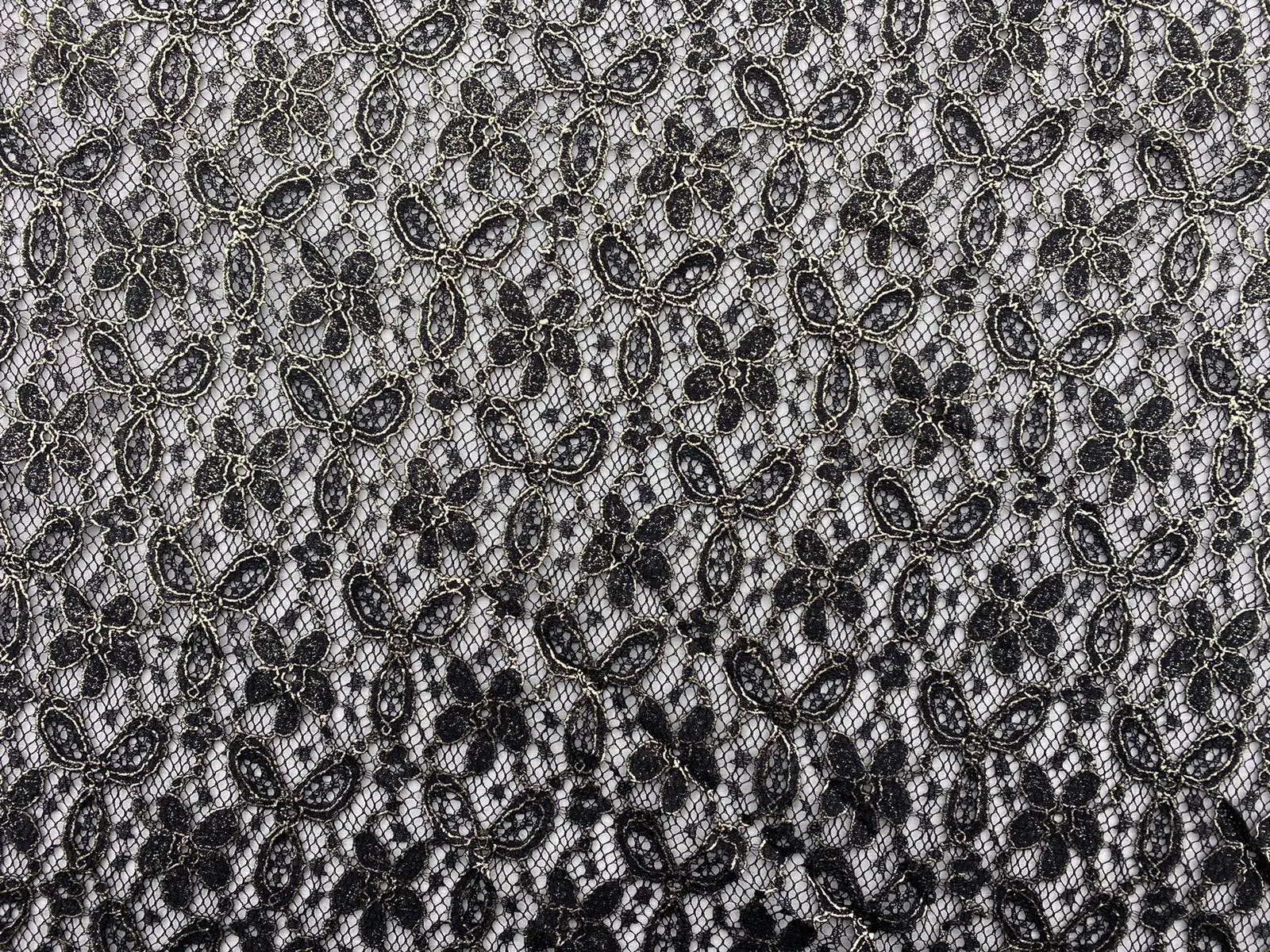 Black Gold Cotton Nylon Imported Lace · 140 cm